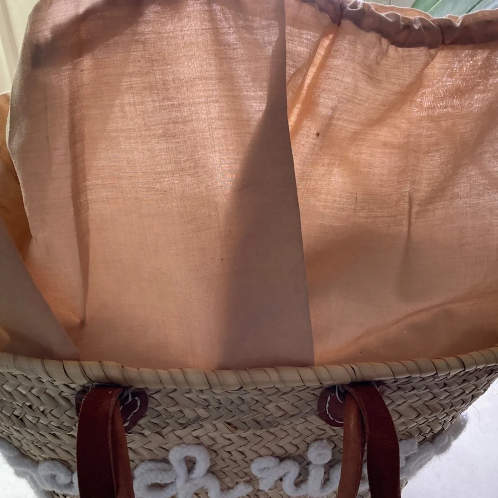 “French Riviera” script: Tan Woven Tote Bag - Picture 8 of 13